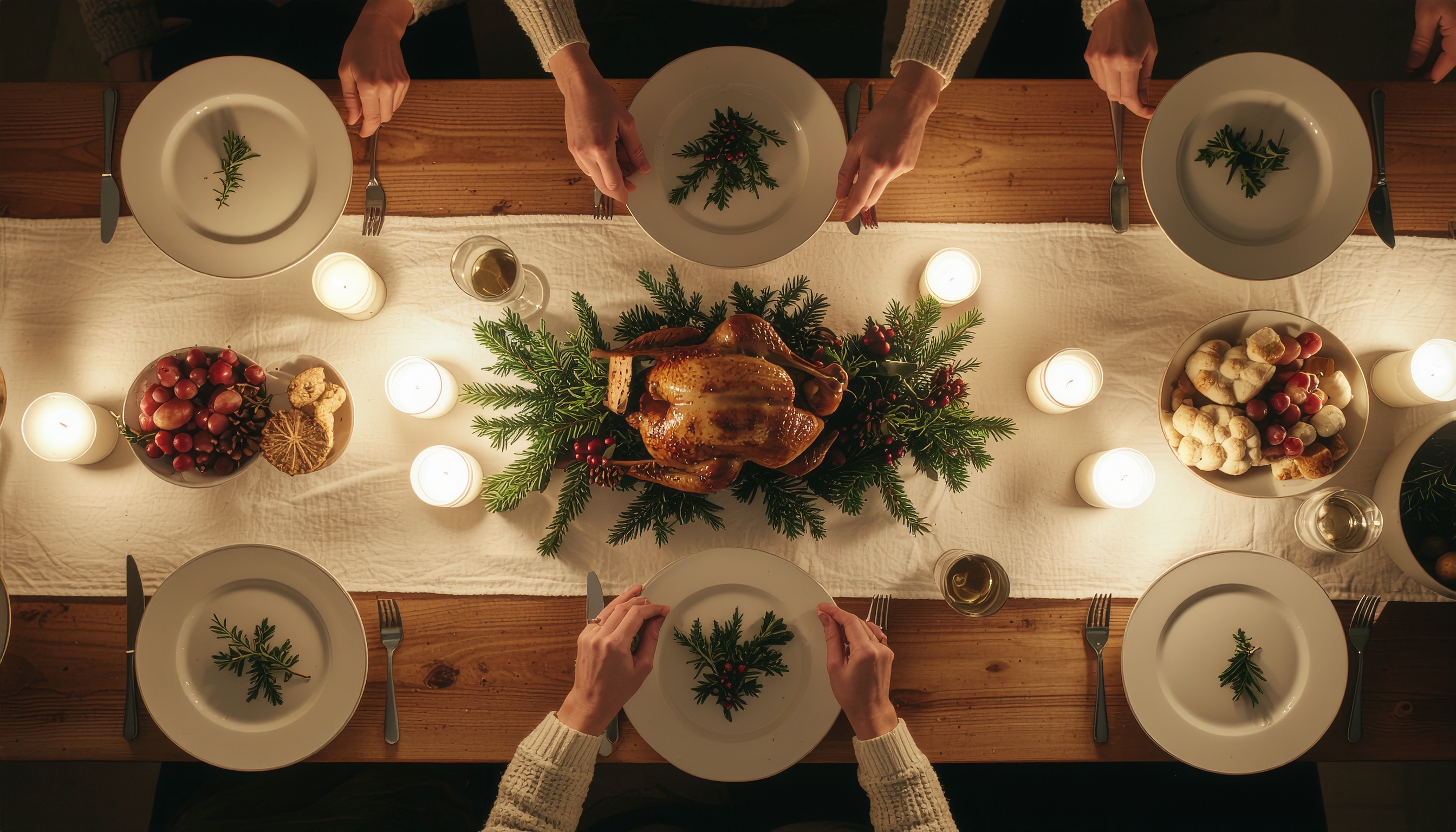 Festive Dinner Table with Roasted Turkey